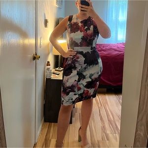 Calvin Klein Sleeveless Gray Floral Scuba Dress Size 12